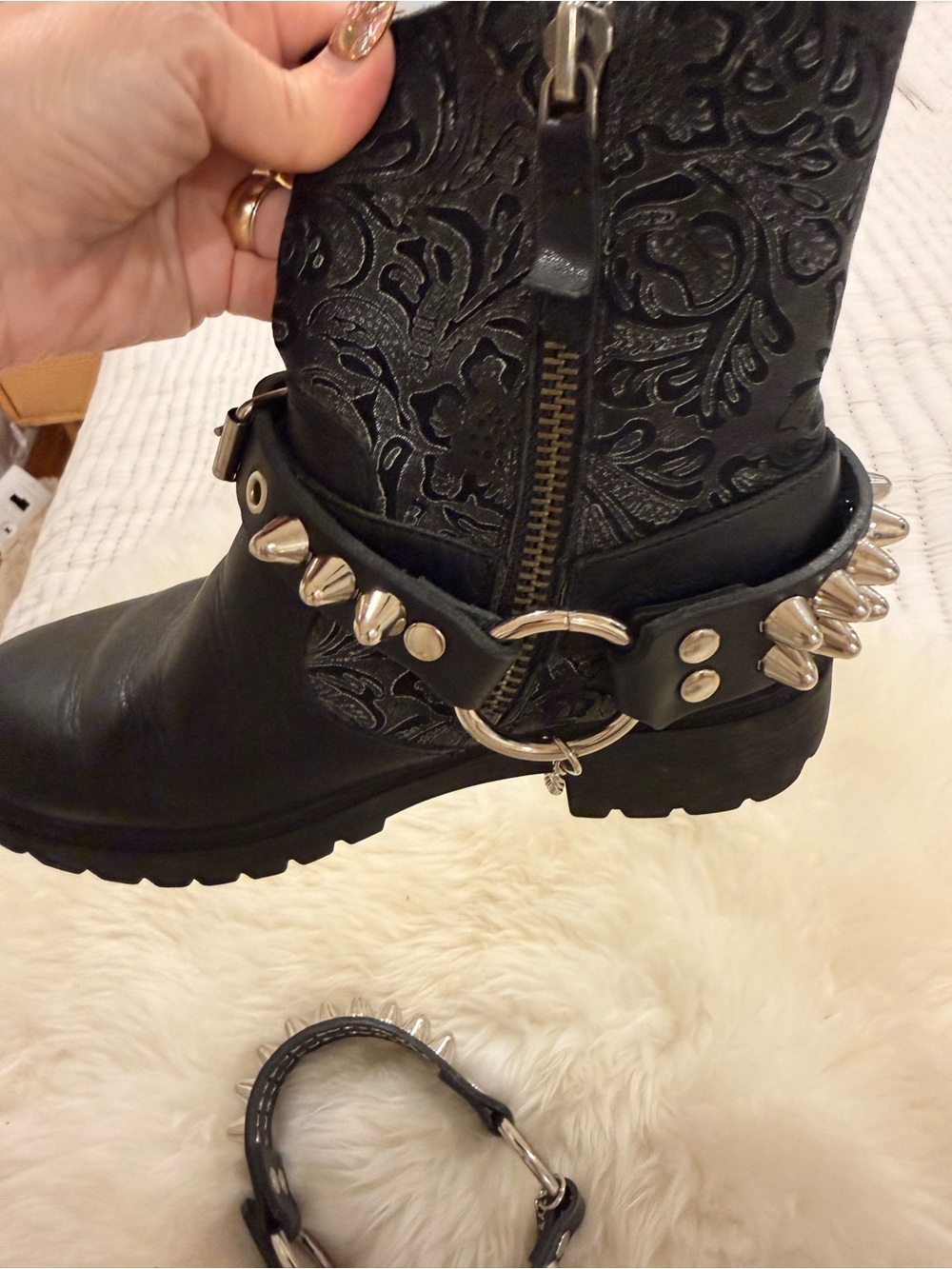 Leather Bootstraps anklets black leather metal studs nwot 80s punk - Picture 4 of 9